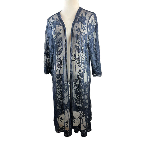 Lane Bryant Floral Lace Sheer Kimono Open Front Overpiece Duster Plus Size 22/24 - Picture 3 of 12